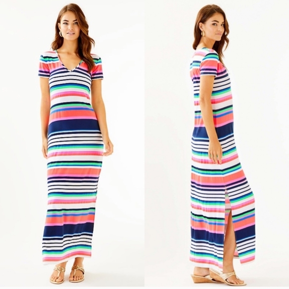 Lilly Pulitzer Dresses & Skirts - Lilly Pulitzer Milana Maxi Dress Womens XL Sunshine Stripe Resort Wear Vacation